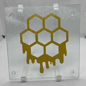 Glass Cutting Board Trivet Dripping Honey Honeybee Honeycomb